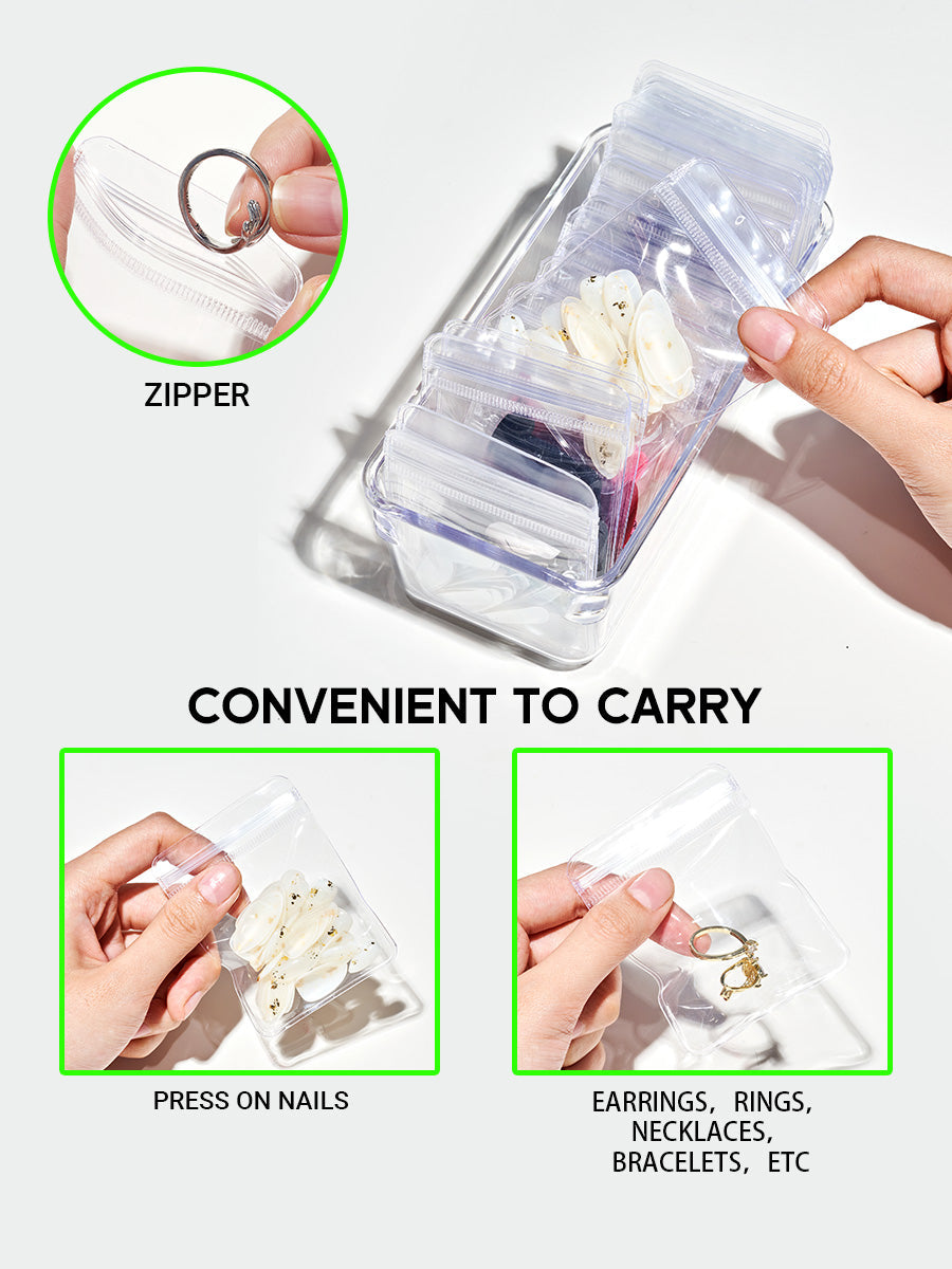 Clear Organizer Box with 15 PCS Zipper PVC Bags Anti Oxidation